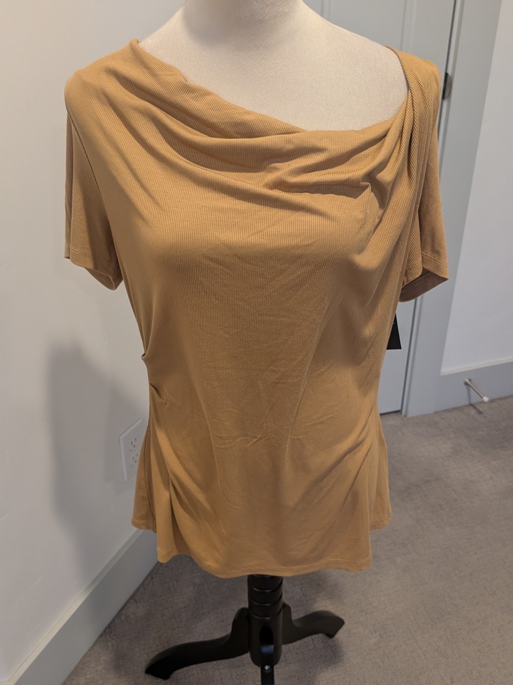 INC International Concepts Draped Neck Tee in Camel Brown